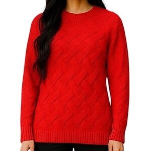 Lands' End Drifter Crew Neck Long Sleeve Cotton Cable Knit Pullover Sweater Sz L
